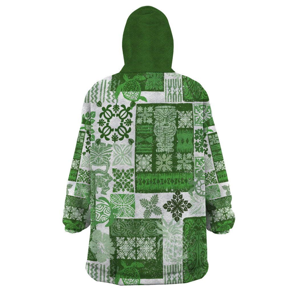 Hawaiian Quilt Wearable Blanket Hoodie Tiki Tropical Retro Green Version - Wonder Print Shop