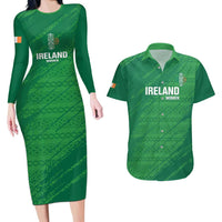 Custom Ireland Cricket Couples Matching Long Sleeve Bodycon Dress and Hawaiian Shirt Irish Celtic Knot - National Color - Wonder Print Shop