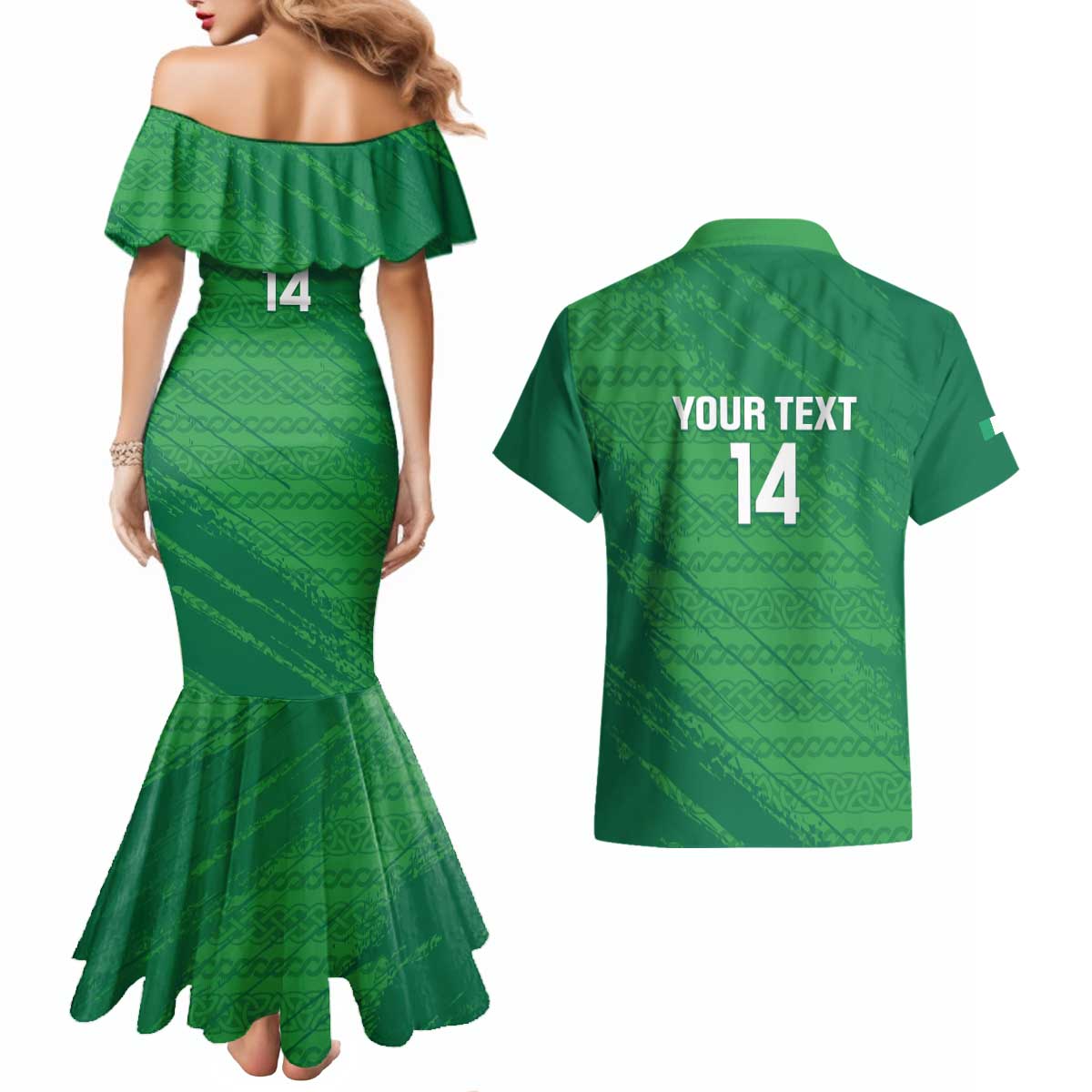 Custom Ireland Cricket Couples Matching Mermaid Dress and Hawaiian Shirt Irish Celtic Knot - National Color - Wonder Print Shop