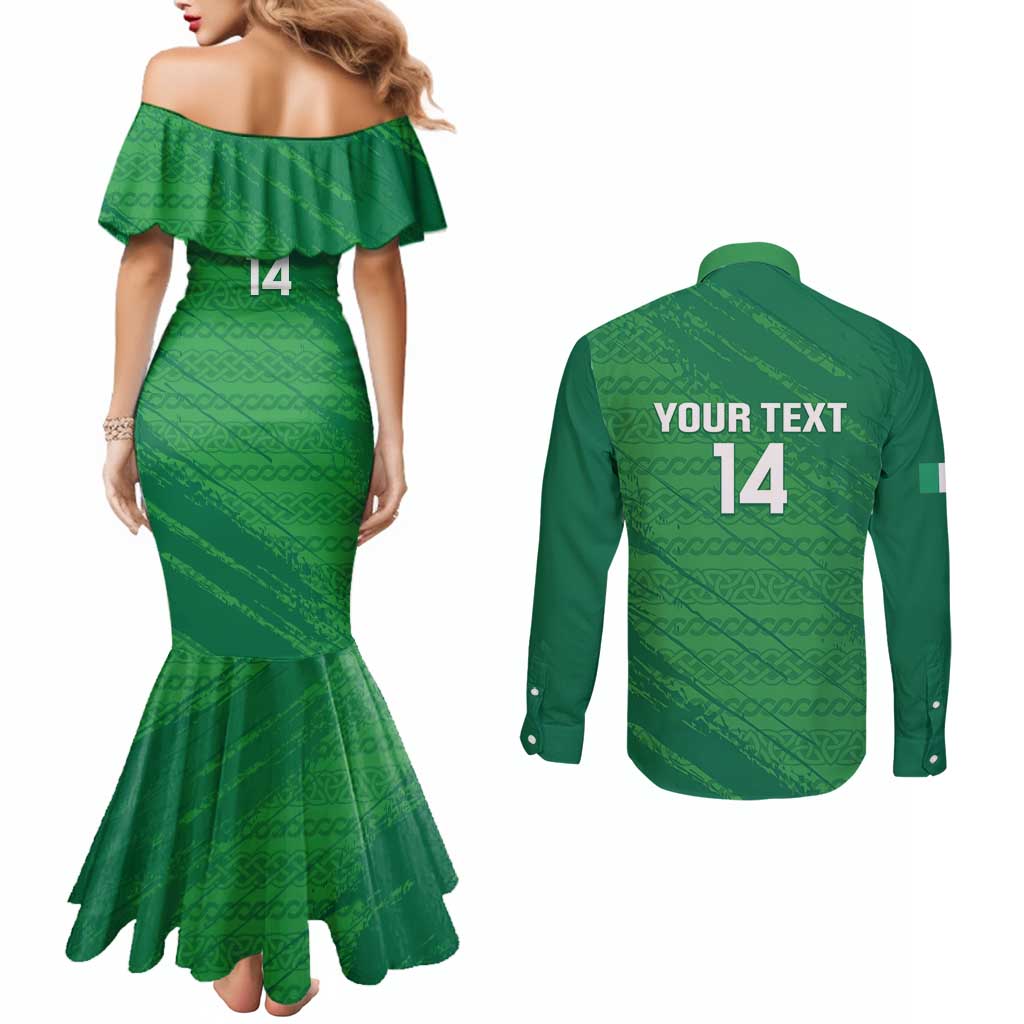 Custom Ireland Cricket Couples Matching Mermaid Dress and Long Sleeve Button Shirt Irish Celtic Knot - National Color
