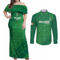 Custom Ireland Cricket Couples Matching Off Shoulder Maxi Dress and Long Sleeve Button Shirt Irish Celtic Knot - National Color - Wonder Print Shop
