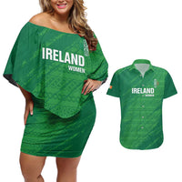 Custom Ireland Cricket Couples Matching Off Shoulder Short Dress and Hawaiian Shirt Irish Celtic Knot - National Color - Wonder Print Shop