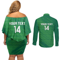 Custom Ireland Cricket Couples Matching Off Shoulder Short Dress and Long Sleeve Button Shirt Irish Celtic Knot - National Color - Wonder Print Shop