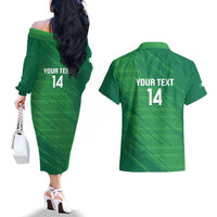 Custom Ireland Cricket Couples Matching Off The Shoulder Long Sleeve Dress and Hawaiian Shirt Irish Celtic Knot - National Color - Wonder Print Shop