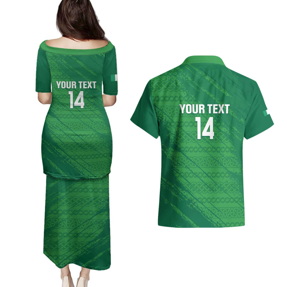 Custom Ireland Cricket Couples Matching Puletasi and Hawaiian Shirt Irish Celtic Knot - National Color - Wonder Print Shop