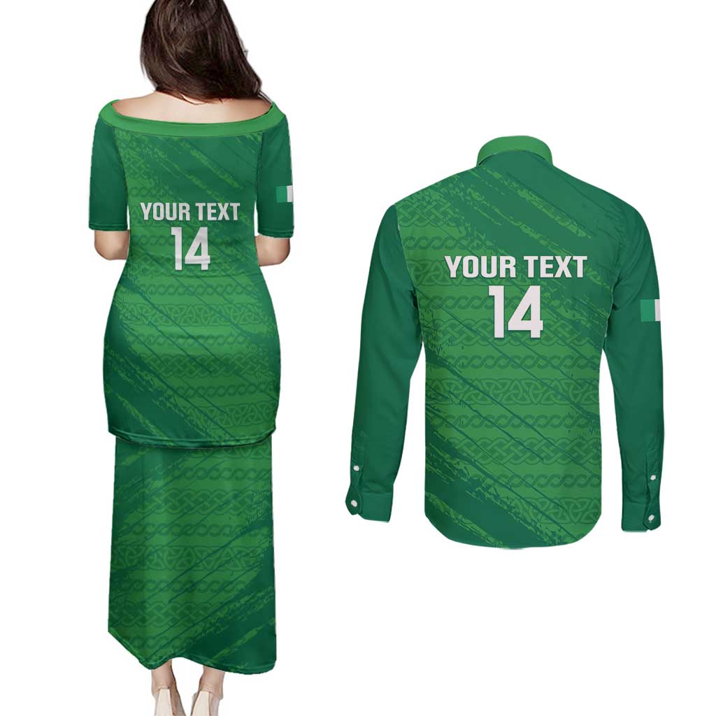 Custom Ireland Cricket Couples Matching Puletasi and Long Sleeve Button Shirt Irish Celtic Knot - National Color - Wonder Print Shop