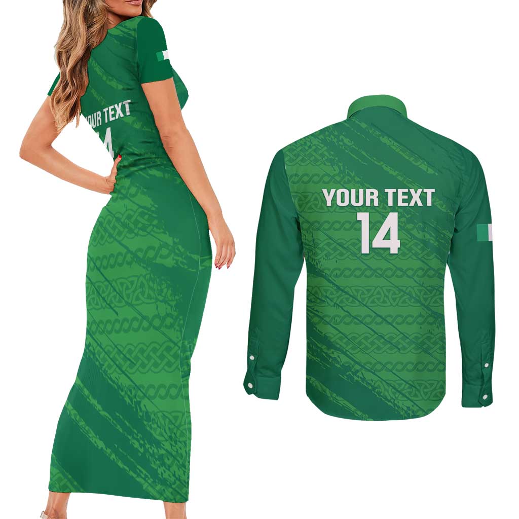 Custom Ireland Cricket Couples Matching Short Sleeve Bodycon Dress and Long Sleeve Button Shirt Irish Celtic Knot - National Color - Wonder Print Shop