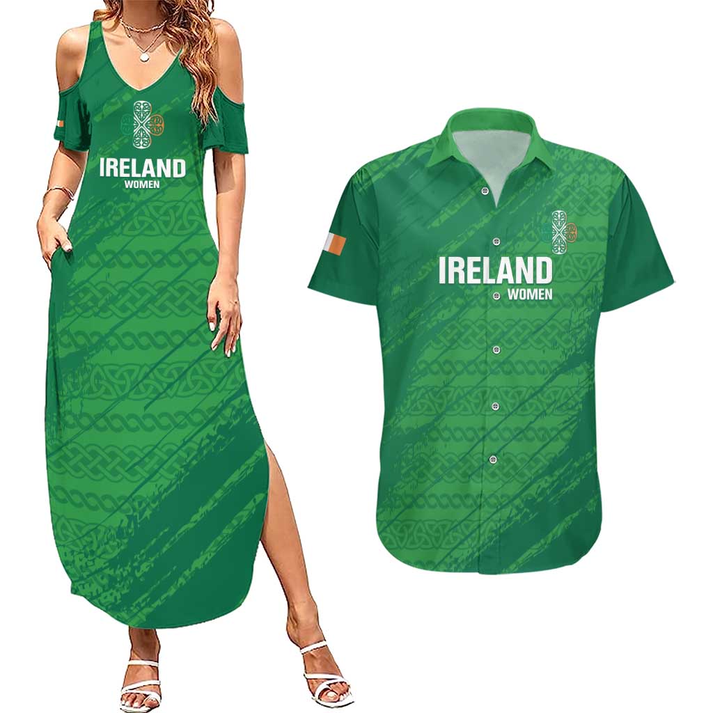 Custom Ireland Cricket Couples Matching Summer Maxi Dress and Hawaiian Shirt Irish Celtic Knot - National Color - Wonder Print Shop