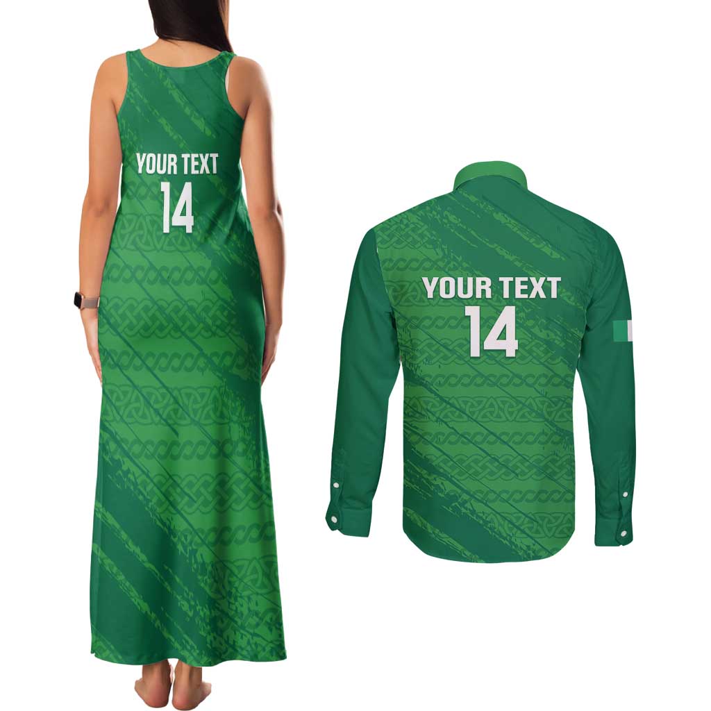Custom Ireland Cricket Couples Matching Tank Maxi Dress and Long Sleeve Button Shirt Irish Celtic Knot - National Color - Wonder Print Shop