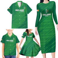 Custom Ireland Cricket Family Matching Long Sleeve Bodycon Dress and Hawaiian Shirt Irish Celtic Knot - National Color - Wonder Print Shop