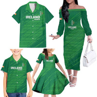 Custom Ireland Cricket Family Matching Off The Shoulder Long Sleeve Dress and Hawaiian Shirt Irish Celtic Knot - National Color - Wonder Print Shop