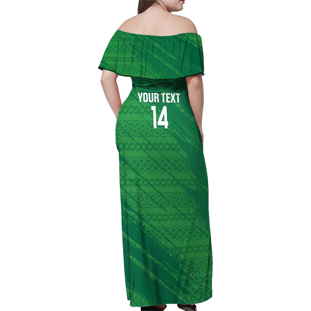 Custom Ireland Cricket Family Matching Off Shoulder Maxi Dress and Hawaiian Shirt Irish Celtic Knot - National Color - Wonder Print Shop