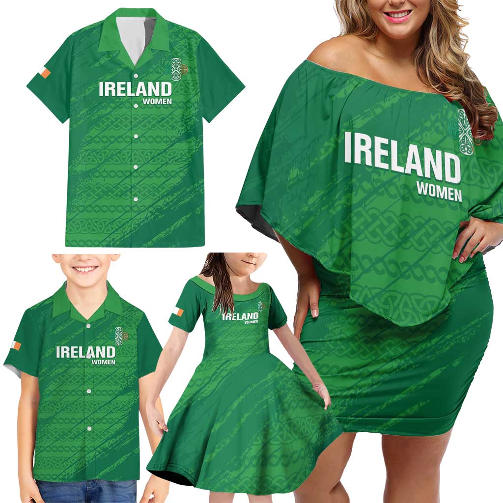 Custom Ireland Cricket Family Matching Off Shoulder Short Dress and Hawaiian Shirt Irish Celtic Knot - National Color - Wonder Print Shop