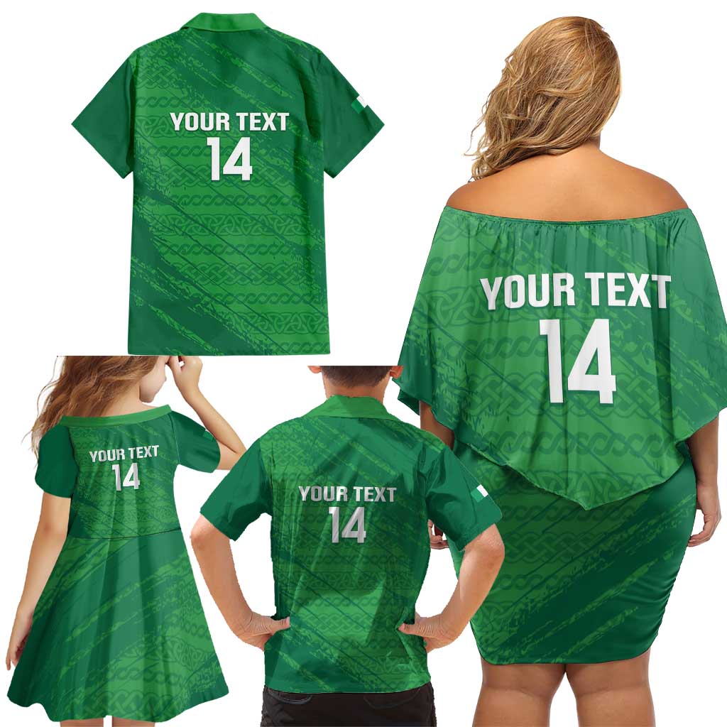 Custom Ireland Cricket Family Matching Off Shoulder Short Dress and Hawaiian Shirt Irish Celtic Knot - National Color - Wonder Print Shop