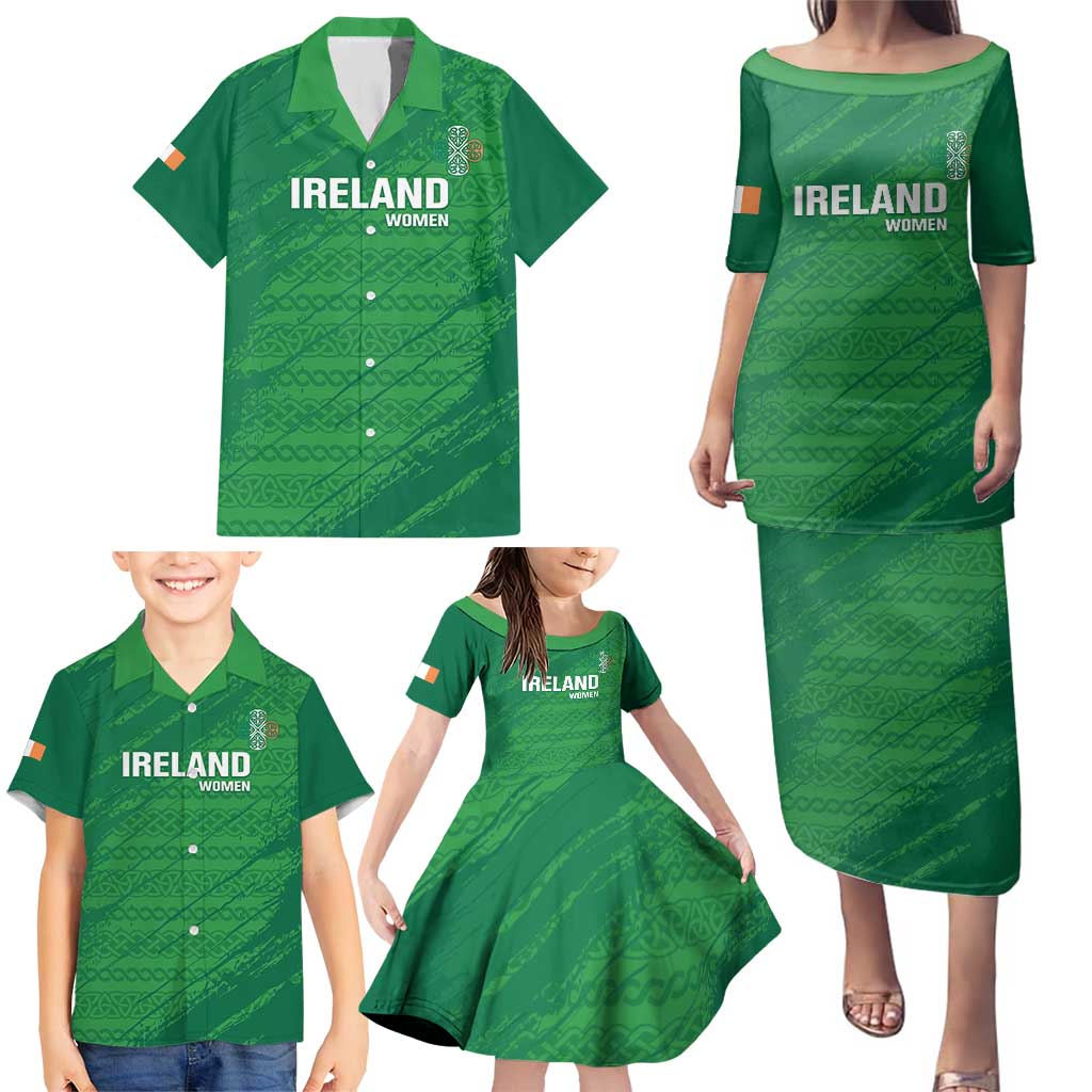 Custom Ireland Cricket Family Matching Puletasi and Hawaiian Shirt Irish Celtic Knot - National Color - Wonder Print Shop