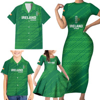 Custom Ireland Cricket Family Matching Short Sleeve Bodycon Dress and Hawaiian Shirt Irish Celtic Knot - National Color - Wonder Print Shop
