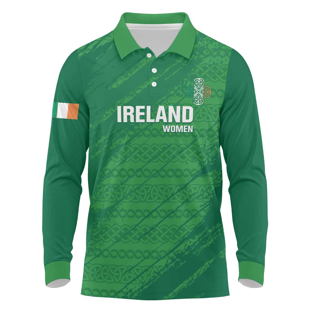 Custom Ireland Cricket Long Sleeve Polo Shirt Irish Celtic Knot - National Color - Wonder Print Shop