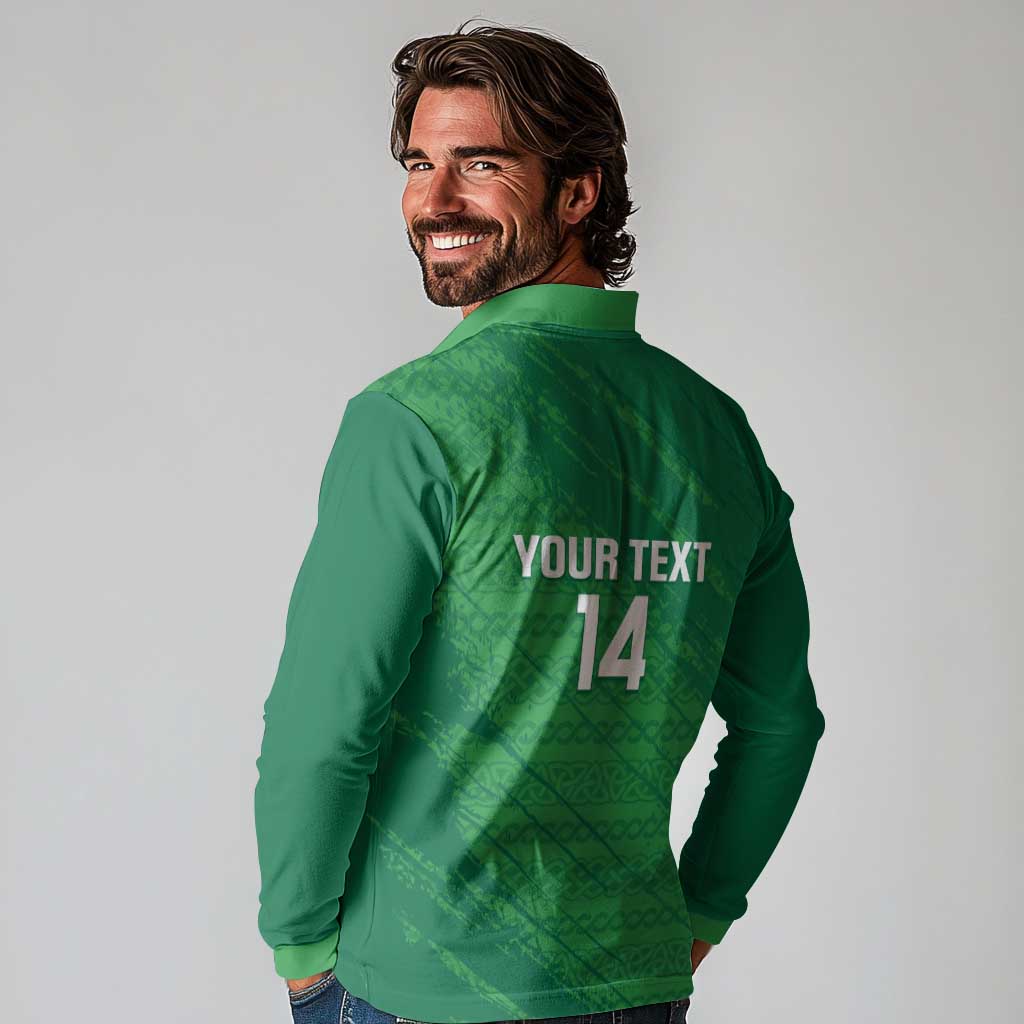 Custom Ireland Cricket Long Sleeve Polo Shirt Irish Celtic Knot - National Color - Wonder Print Shop