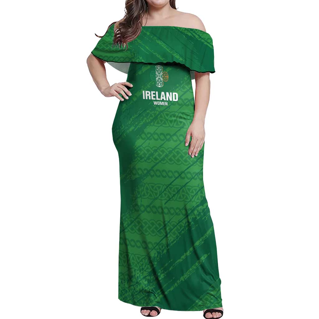 Custom Ireland Cricket Off Shoulder Maxi Dress Irish Celtic Knot - National Color - Wonder Print Shop