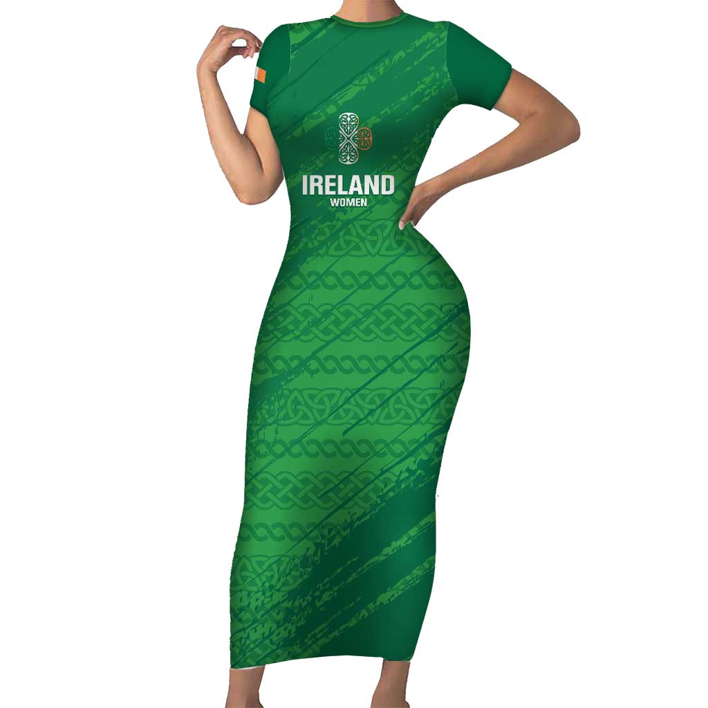 Custom Ireland Cricket Short Sleeve Bodycon Dress Irish Celtic Knot - National Color - Wonder Print Shop