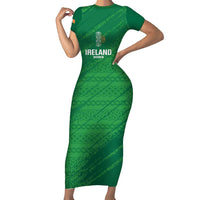Custom Ireland Cricket Short Sleeve Bodycon Dress Irish Celtic Knot - National Color - Wonder Print Shop