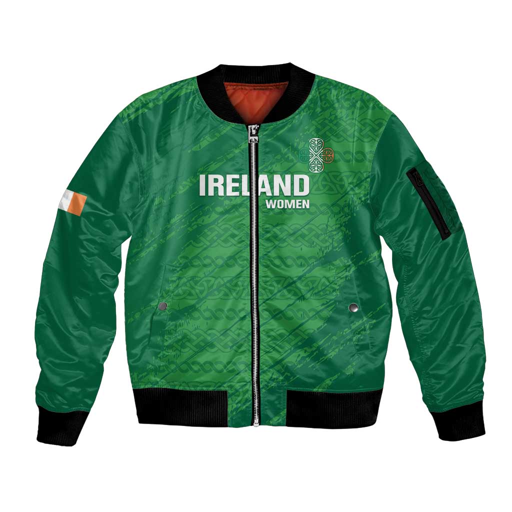 Custom Ireland Cricket Sleeve Zip Bomber Jacket Irish Celtic Knot - National Color - Wonder Print Shop