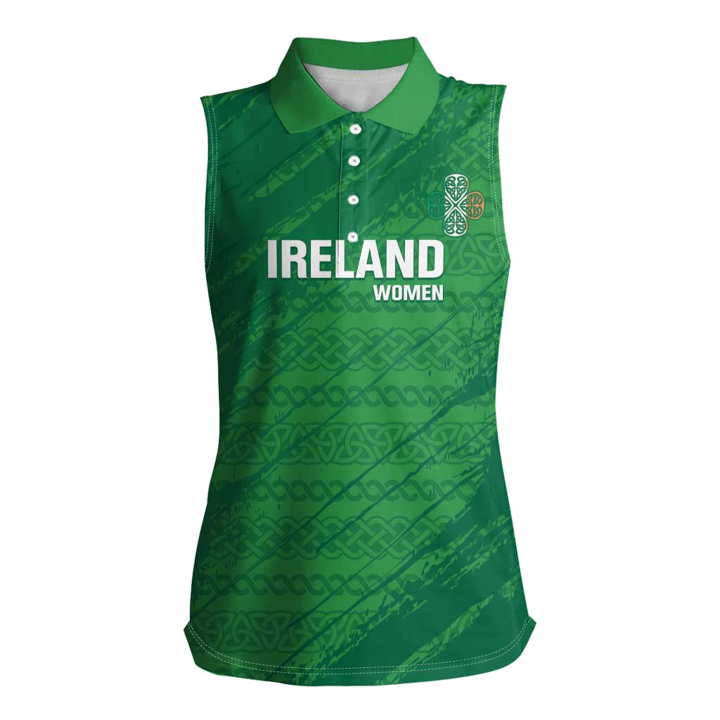 Custom Ireland Cricket Women Sleeveless Polo Shirt Irish Celtic Knot - National Color - Wonder Print Shop