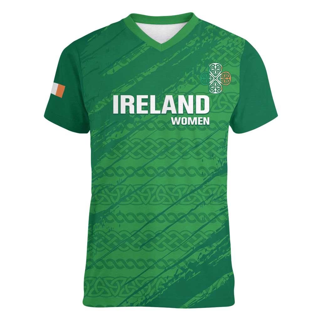 Custom Ireland Cricket Women V-Neck T-Shirt Irish Celtic Knot - National Color - Wonder Print Shop