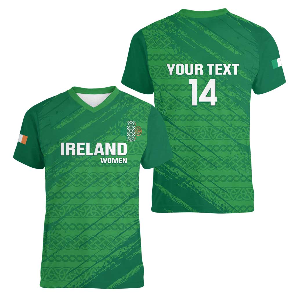 Custom Ireland Cricket Women V-Neck T-Shirt Irish Celtic Knot - National Color - Wonder Print Shop