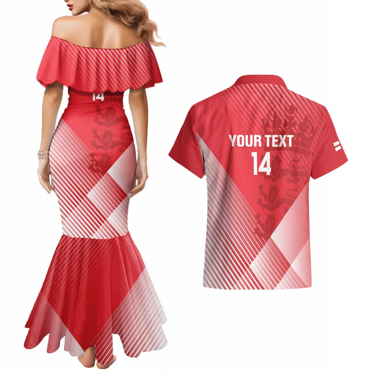 Custom England Cricket Couples Matching Mermaid Dress and Hawaiian Shirt Go Champions Sporty Style - Wonder Print Shop