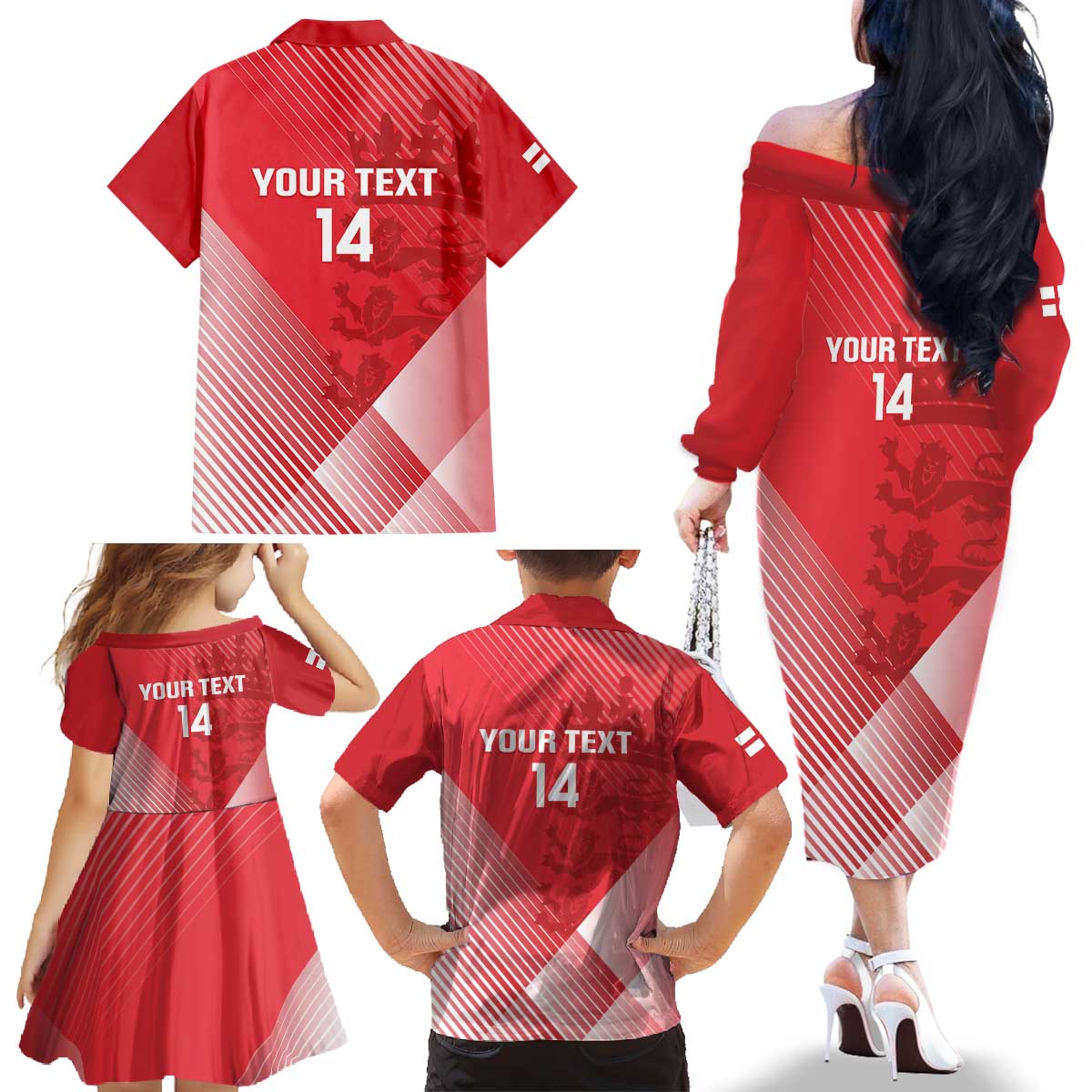 Custom England Cricket Family Matching Off The Shoulder Long Sleeve Dress and Hawaiian Shirt Go Champions Sporty Style - Wonder Print Shop