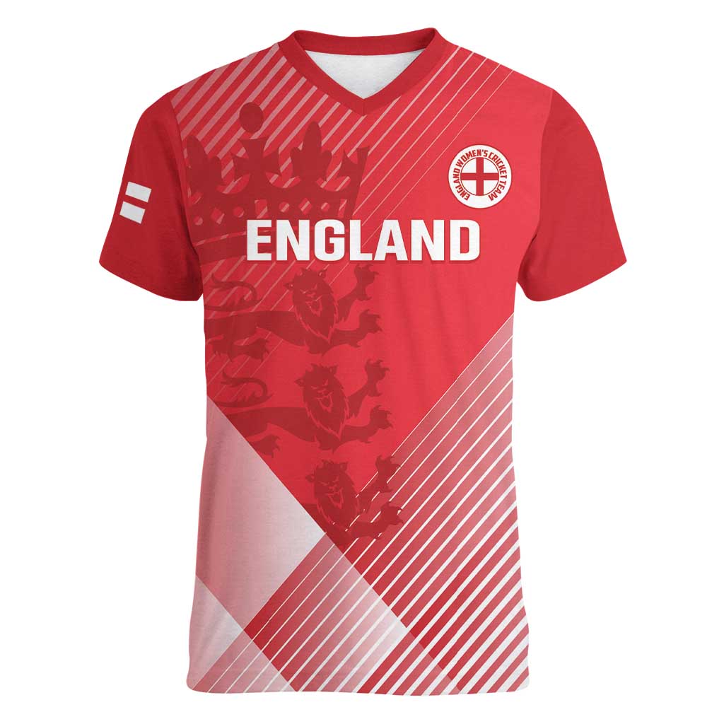 Custom England Cricket Women V-Neck T-Shirt Go Champions Sporty Style - Wonder Print Shop