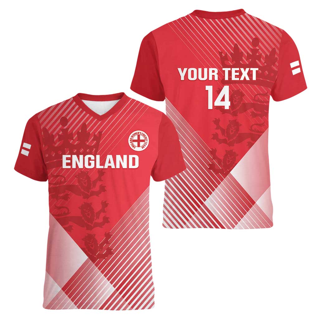 Custom England Cricket Women V-Neck T-Shirt Go Champions Sporty Style - Wonder Print Shop