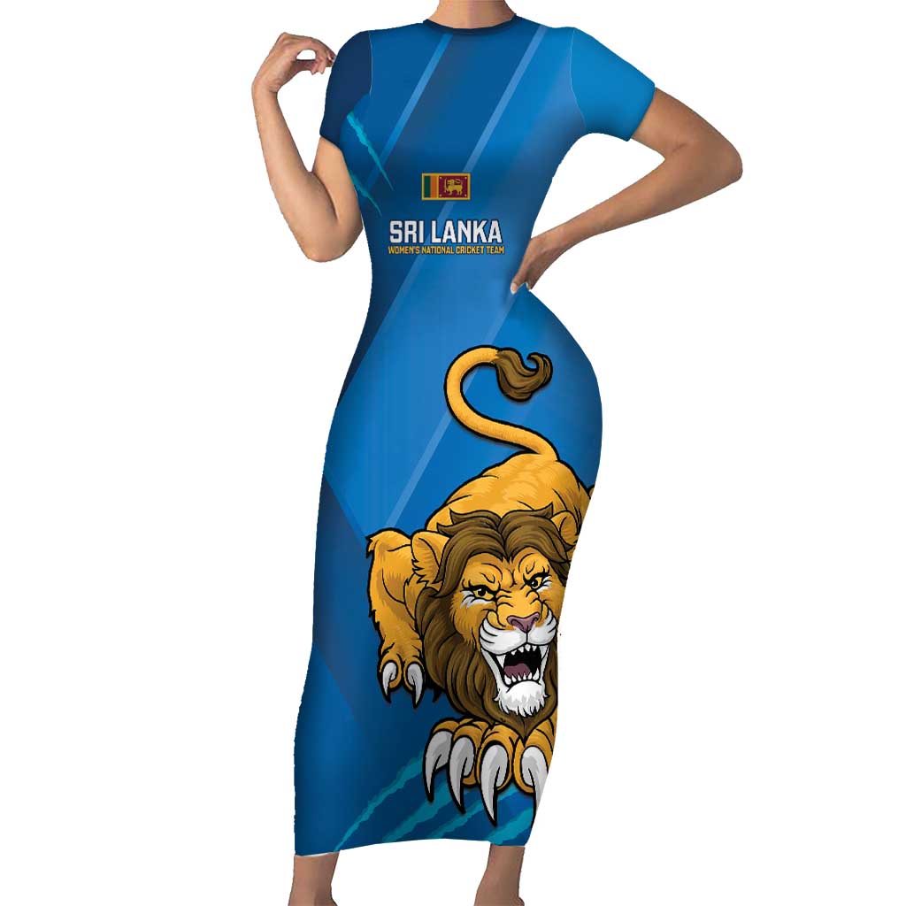 Custom Sri Lanka Cricket Short Sleeve Bodycon Dress Go Champions Lion Sporty Style - Wonder Print Shop
