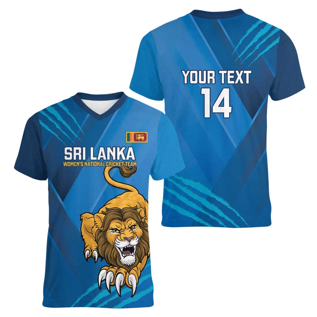 Custom Sri Lanka Cricket Women V-Neck T-Shirt Go Champions Lion Sporty Style - Wonder Print Shop