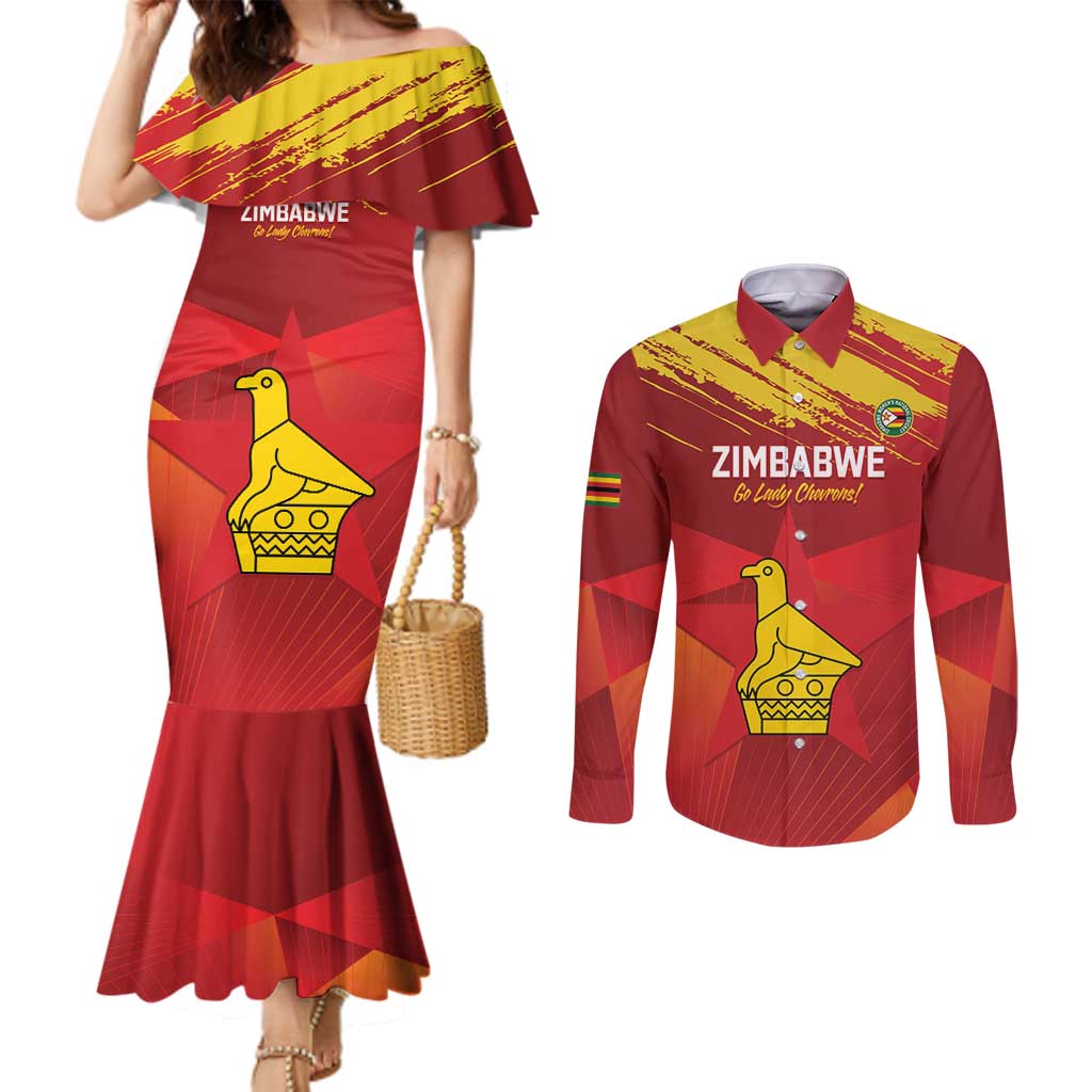 Custom Zimbabwe Cricket Couples Matching Mermaid Dress and Long Sleeve Button Shirt Go Lady Chevrons Grunge Style