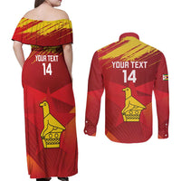 Custom Zimbabwe Cricket Couples Matching Off Shoulder Maxi Dress and Long Sleeve Button Shirt Go Lady Chevrons Grunge Style - Wonder Print Shop