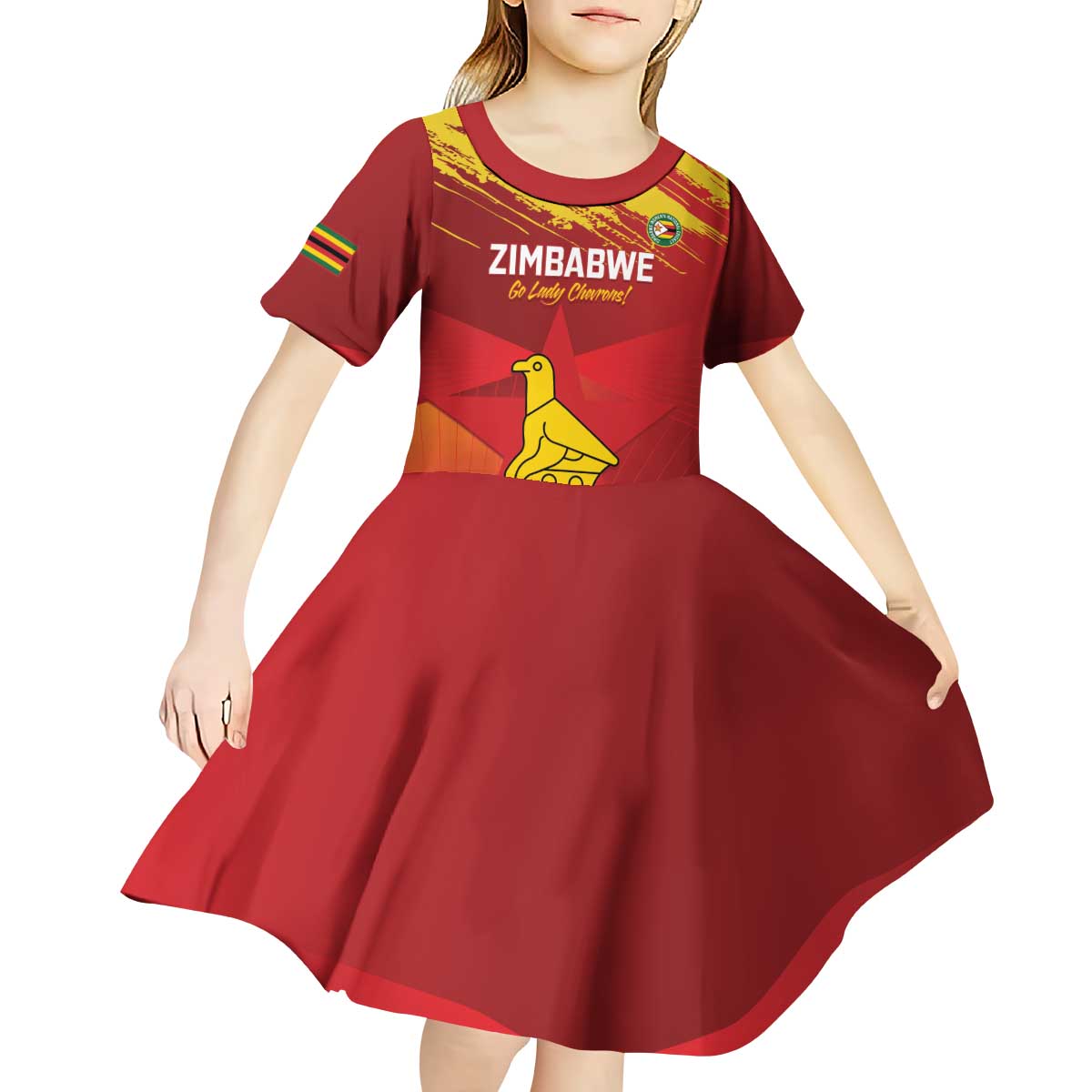 Custom Zimbabwe Cricket Kid Short Sleeve Dress Go Lady Chevrons Grunge Style - Wonder Print Shop