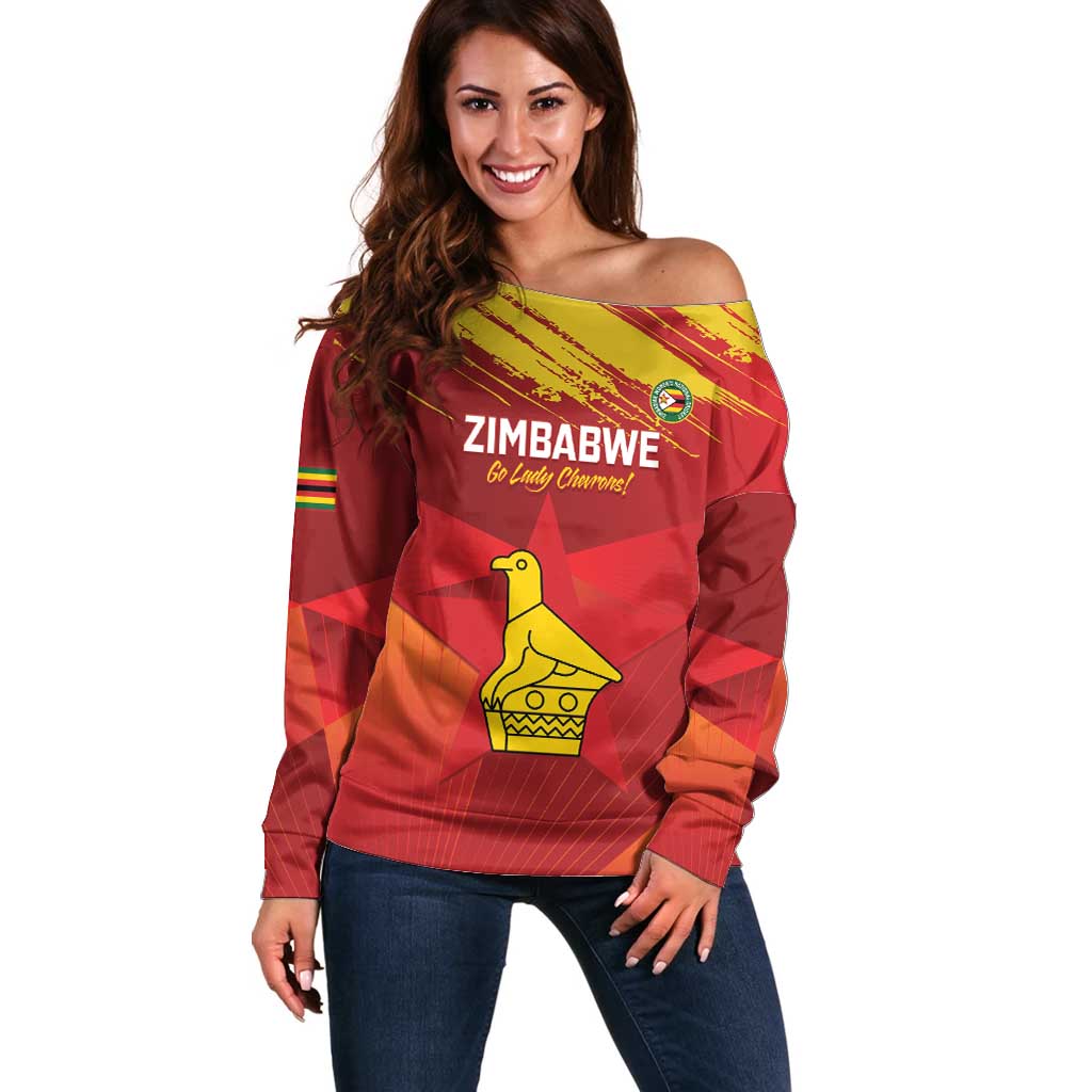 Custom Zimbabwe Cricket Off Shoulder Sweater Go Lady Chevrons Grunge Style - Wonder Print Shop