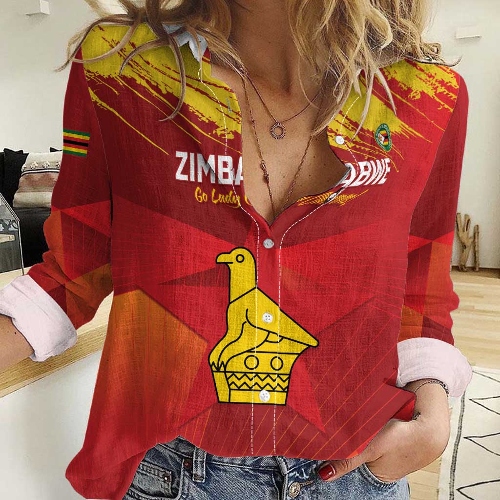 Custom Zimbabwe Cricket Women Casual Shirt Go Lady Chevrons Grunge Style - Wonder Print Shop