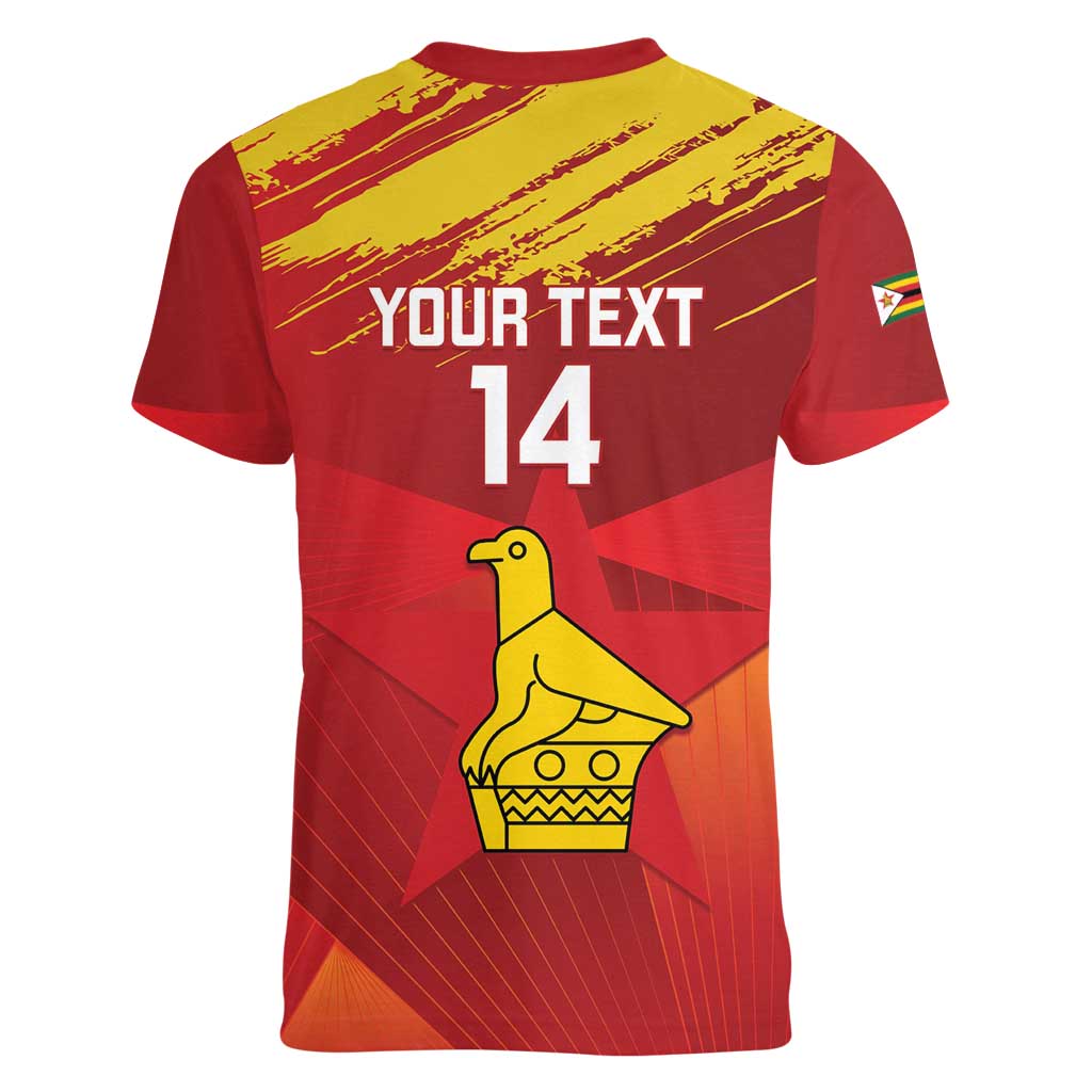 Custom Zimbabwe Cricket Women V-Neck T-Shirt Go Lady Chevrons Grunge Style - Wonder Print Shop