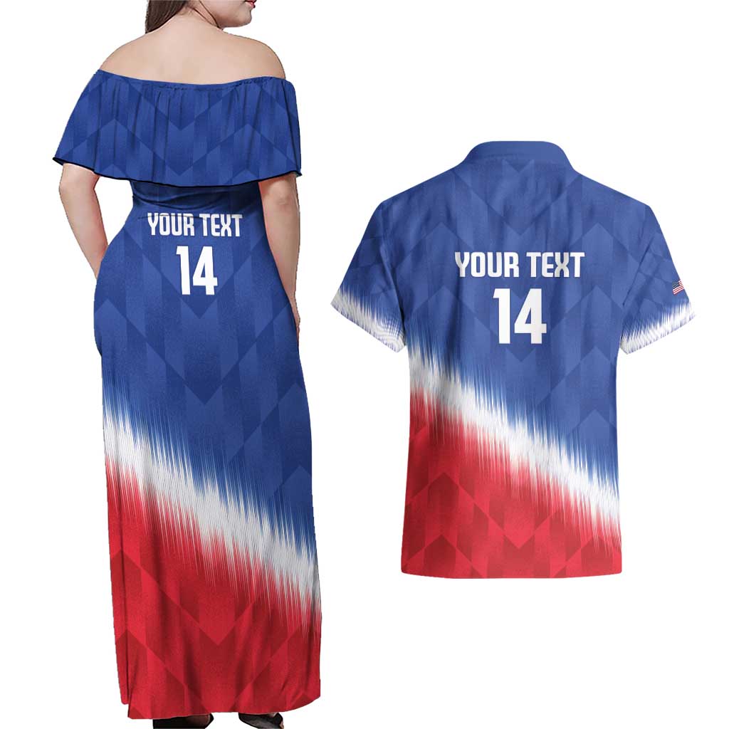 Custom United States Soccer Couples Matching Off Shoulder Maxi Dress and Hawaiian Shirt 2025 Go USA Sporty Style - Wonder Print Shop