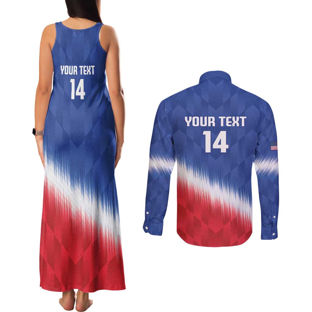Custom United States Soccer Couples Matching Tank Maxi Dress and Long Sleeve Button Shirt 2025 Go USA Sporty Style - Wonder Print Shop