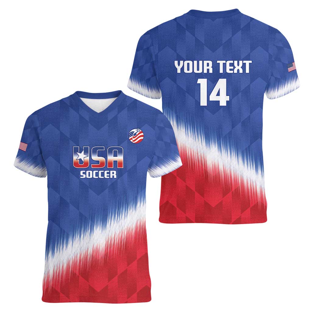 Custom United States Soccer Women V-Neck T-Shirt 2025 Go USA Sporty Style - Wonder Print Shop
