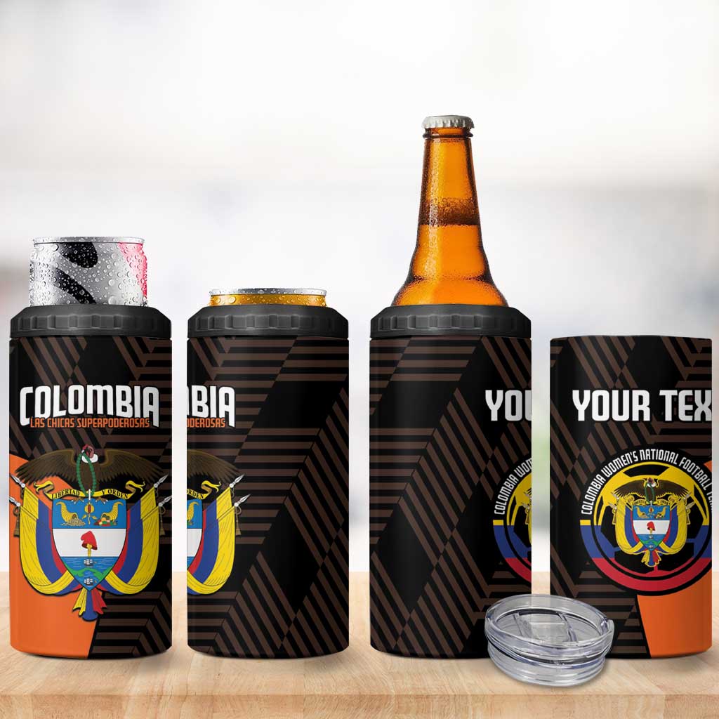 Custom Colombia Football 4 in 1 Can Cooler Tumbler 2025 Las Chicas Superpoderosas - Black Version - Wonder Print Shop