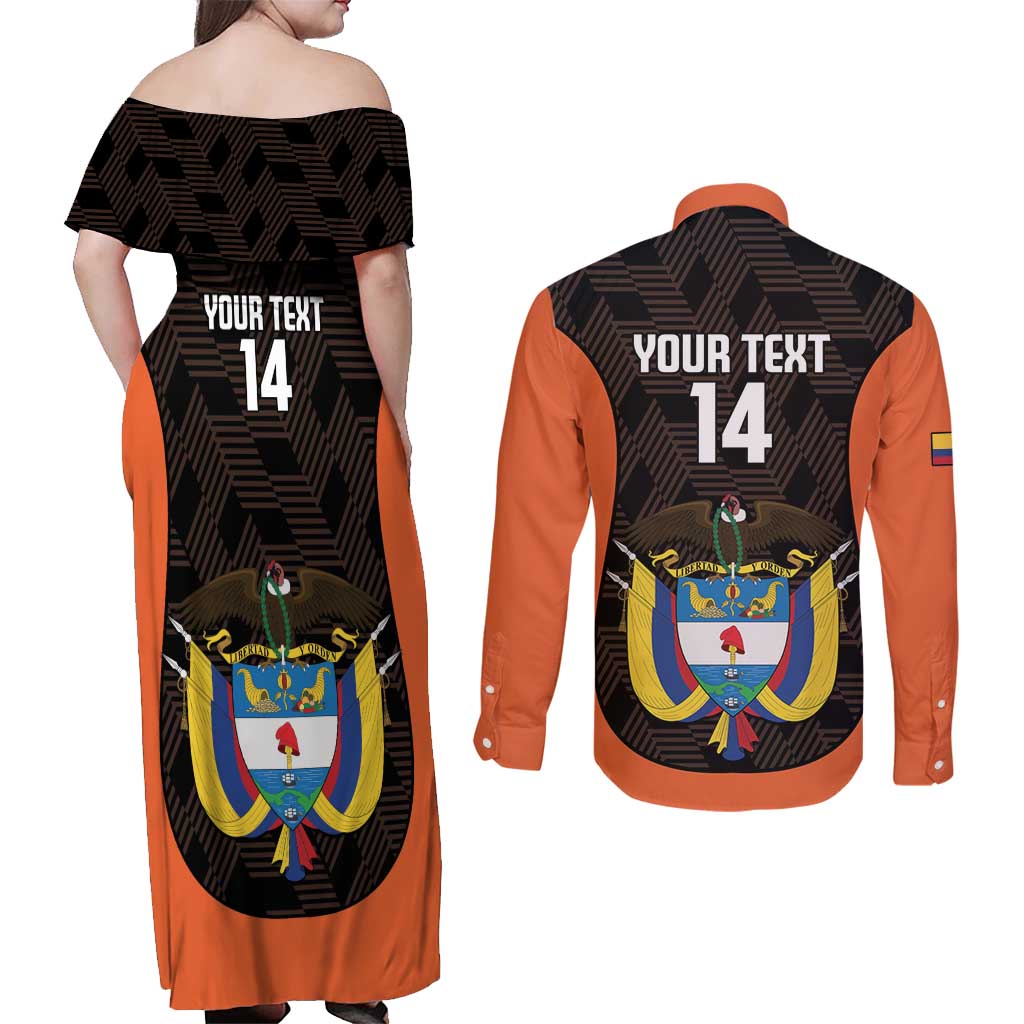 Custom Colombia Football Couples Matching Off Shoulder Maxi Dress and Long Sleeve Button Shirt 2025 Las Chicas Superpoderosas - Black Version - Wonder Print Shop