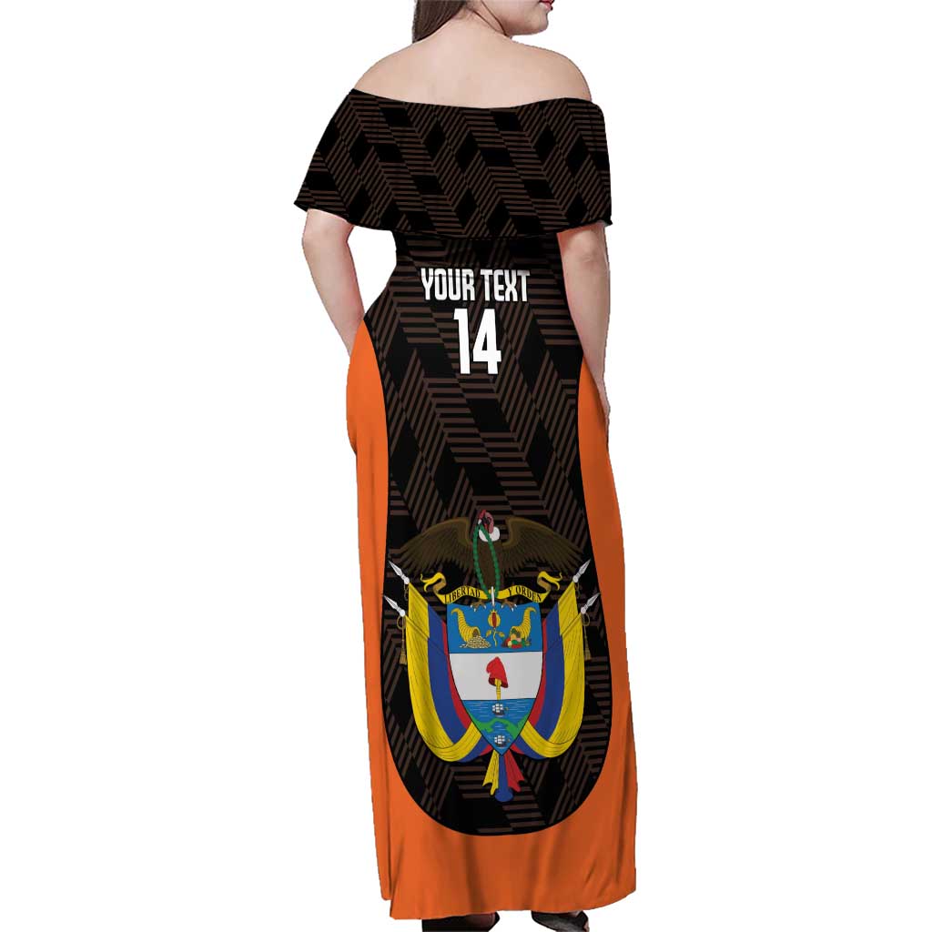 Custom Colombia Football Family Matching Off Shoulder Maxi Dress and Hawaiian Shirt 2025 Las Chicas Superpoderosas - Black Version - Wonder Print Shop