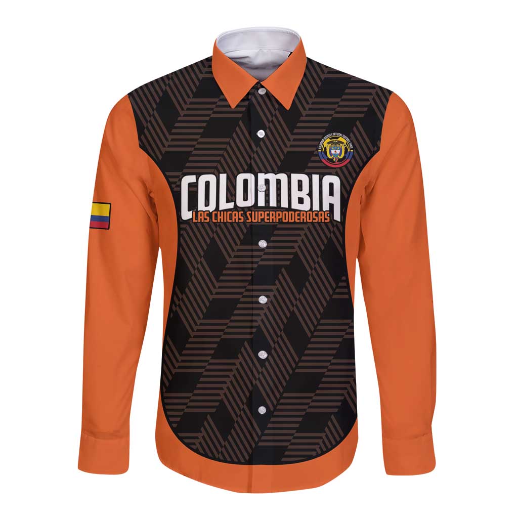 Custom Colombia Football Long Sleeve Button Shirt 2025 Las Chicas Superpoderosas - Black Version - Wonder Print Shop