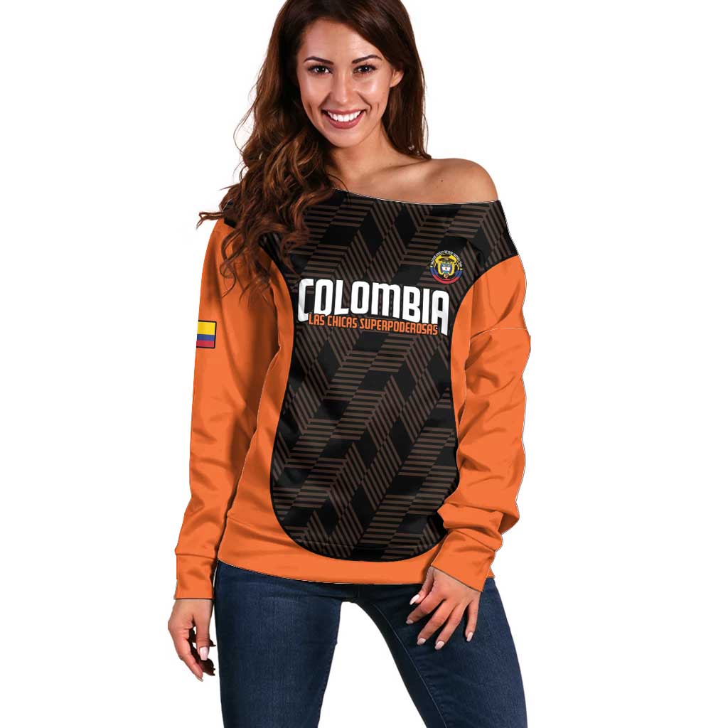Custom Colombia Football Off Shoulder Sweater 2025 Las Chicas Superpoderosas - Black Version - Wonder Print Shop