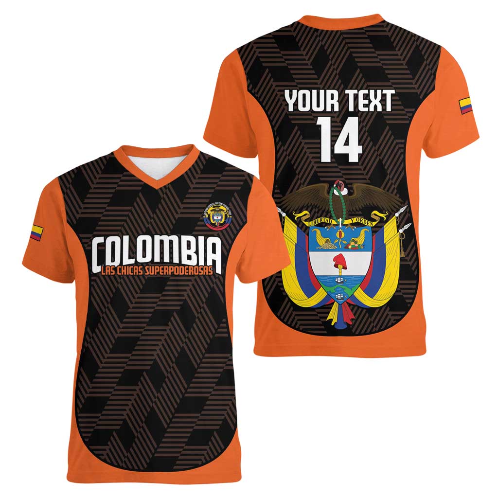 Custom Colombia Football Women V-Neck T-Shirt 2025 Las Chicas Superpoderosas - Black Version - Wonder Print Shop